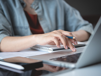 Woman researching benefits