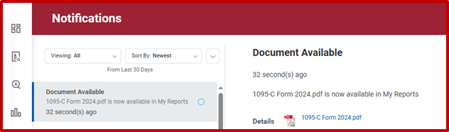Screenshot of notifications page with the processed document now available